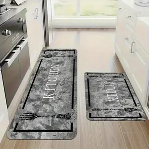 2pcs or 3pcs Flannel Modern Simple Marble Texture Mat for Kitchen Tableware Pattern Home Entrance Door Bathroom Comfortable Standing Running Kitchen Mat