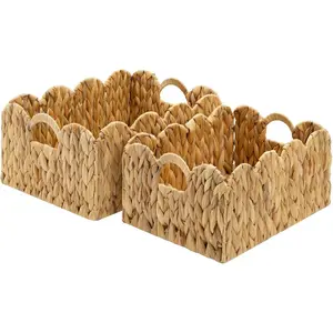 Scalloped Baskets for Shelves, Hyacinth Woven Basket with-in Handles, Large Wicker Baskets for and Organizing, Pantry, Home, 2-Pack