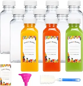 12oz Juice Bottles, 10pcs Plastic Juice Bottles with Caps for Juicing Milkshake Tea and Other Beverages