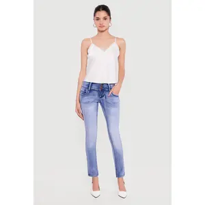 Mid Rise 4 Button Skinny Jeans