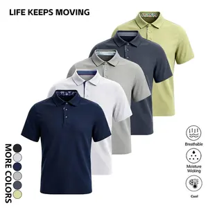 LIFE KEEPS MOVING Men’s Moisture-Wicking Polo Shirt 5-Pack; Summer Fashion Turn-Down Collar Short-Sleeve Polo Shirts, Multi-Color Casual Polo Shirts, Suitable for Casual and Formal Occasions