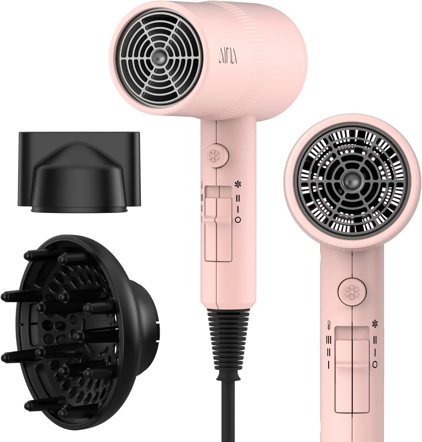 AINA Diffuser Hair Dryer Full-Featured Blow Dryer 110V/1600W(Babe Pink)