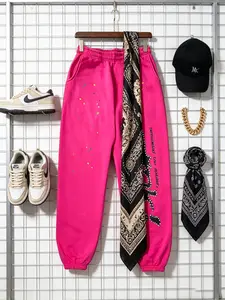 Men's Y2k Retro Sports Joggers, Hip Hop Graphic Sweatpants, Loose-Fit Breathable Casual Trousers, Colorful Splatter & Rhinestone Print, Elastic Waist, Street Style, Daily Loungewear & Outdoor Active Pants