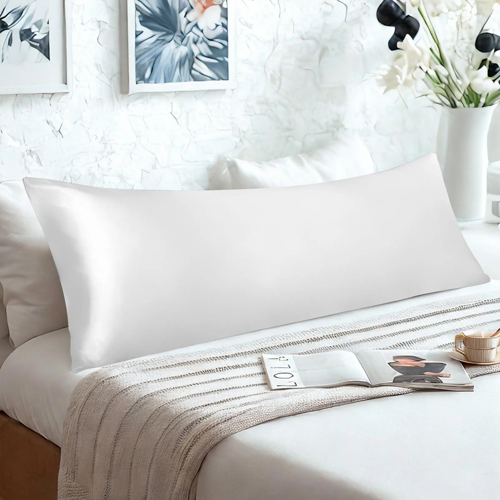 1 Pack Glossy Satin Body Pillowcase, Luxurious and Silky Pillow Case with Envelope Closure for Hair and Skin‎
