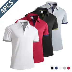 Set of 4 men’s summer striped short-sleeve polo shirts featuring a solid-color design—an ideal choice for weekend outings. Featuring a classic neckline design, suitable for casual sports and business occasions.