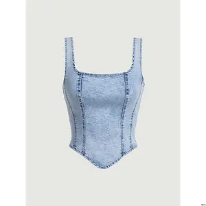 Denim Tank Hem Hanky Square MOD tiktok Neck Top