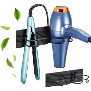 Hair Dryer Holder Wall Mount, Hair Straightener Holder Hairdryer Holder for Bathroom, Blow Dryer Holder Black, Hair Tool Organizer, Stainless Steel Hair Dryer and Curling Iron Holder for Vanity Salon