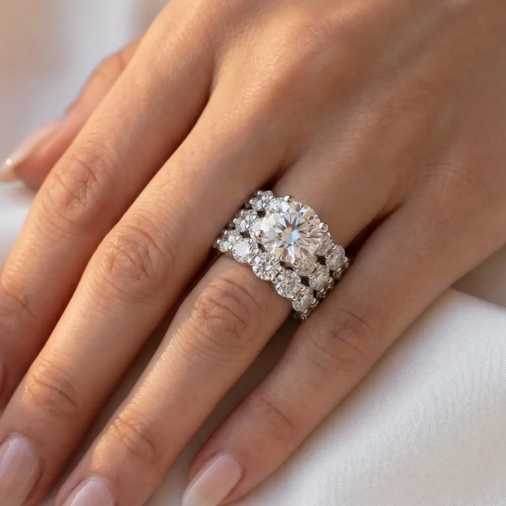 15Ct TW Diamond Eternity Engagement Wedding Ring Set 14k White Gold Lab Grown