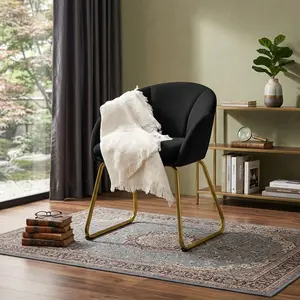 Art Deco Flower Shaped Accent Chair, Velvet/PU Upholstered Vanity Chair with Gold Metal Legs, 300lbs Capacity Ergonomic Solid Back Chair, Adjustable Foot Pads Space Saving Leisure Chair for Bedroom Makeup Room Living Room, Multi Colors Available