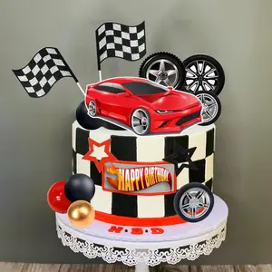 27 Piece Racing Theme Cake Decorations, Tire and Wheel Cake Toppers, Perfect for Baby Shower or Race Car Birthday Party
