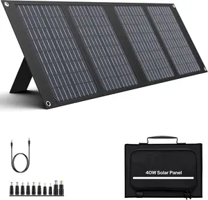 Portable Solar Panels 40W, Foldable Solar Panel Charger for 100-300W Portable Power Station, with Adjustable Kickstands, DC 18V Output, USB 3.0 and Type-C Ports for Camping Van RV Trip