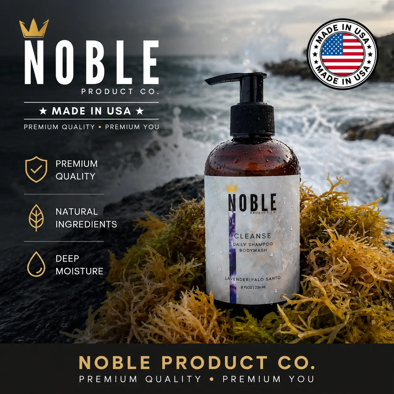 Cleanse Sea Moss Shampoo | Scalp Purifying Shampoo | Palo Santo & Lavender | Sulfate-Free | 8 oz