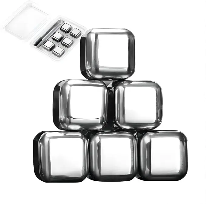 Food Grade Reusable Stainless Steel Whiskey Stones Set - 6/8 Pack Metal Beverage Chilling Ice Cubes with Matching Ice Tong, No-Dilution Drink Chiller, Premium Home Bar Gift for Whiskey, Gifts for Mom