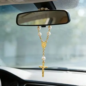Fashionable Car Pendant Decoration, Stylish Rosary Cross Charm, Car Interior Ornament, Unique Keychain, Bag Accessory Pendant