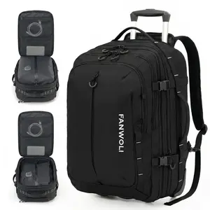 Fanwoli Rolling Vacuum Backpack Travel with One-Button Compression, 55L Expandable, Water Resistant Carry-On Suitcase Luggage, Ideal for Outdoor/Family/Trips
