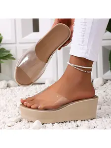 Women's wedge sandals, Open toe sandals, transparent upper, wedge heel design corrects arch of the foot, simple, suitable for daily work, party and beach occasions