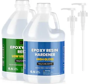 Clear 1 Gallon Epoxy  with Pump, 2 Part System (0.5 Gallon  & 0.5 Gallon Hardener), No Bubble & Non-Yellowing for Coating, Casting, Table Top, DIY & Bar Top Projects