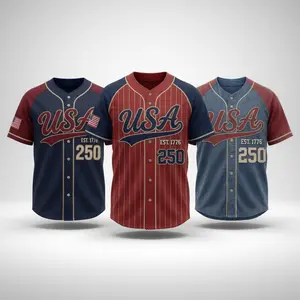 USA 250 Baseball Jersey – Patriotic American Flag Button Down Shirt, 1776-2026 Independence Day Celebration Gift for Men