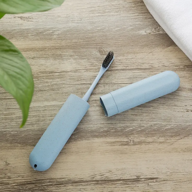 2 Pcs Travel Toothbrush Holder, Portable Toothbrush Case, Home Wheat Straw Travel Toothbrush Box, Compact and Durable Design