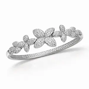 Silver Bloom Pavé Flower Cuff Bracelet