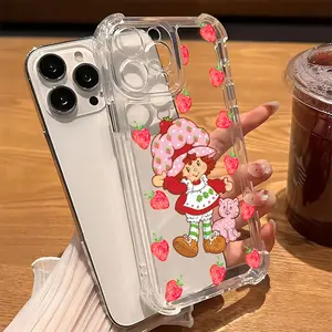 Cartoon S-trawberry pink S-hortcake Doll Phone Case For iPhone 17 17Air 16 15 14 13 12 11 Pro Max X XSMax Plus Shockproof Transparent Christmas gift