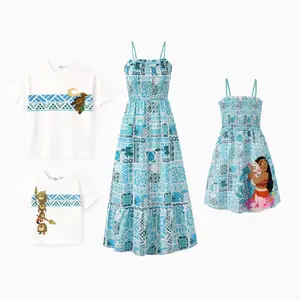 【 New Moana Clothing 】PatPat Disney Moana Matching Family Outfits - Official Princess Print T-Shirt & Dress Set for Men Women Kids Baby, Breathable Lightweight Casual Tees and Sundress for Beach Vacation