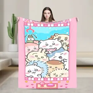 Chiikawa Kawaii Claw Machine Flannel Blanket, Cute Character Soft Plush Design, Iconic Claw Machine Print, Cozy Chic Giftable Lightweight Throw Blanket for Anime Fans, Cozy Chic Blanket
