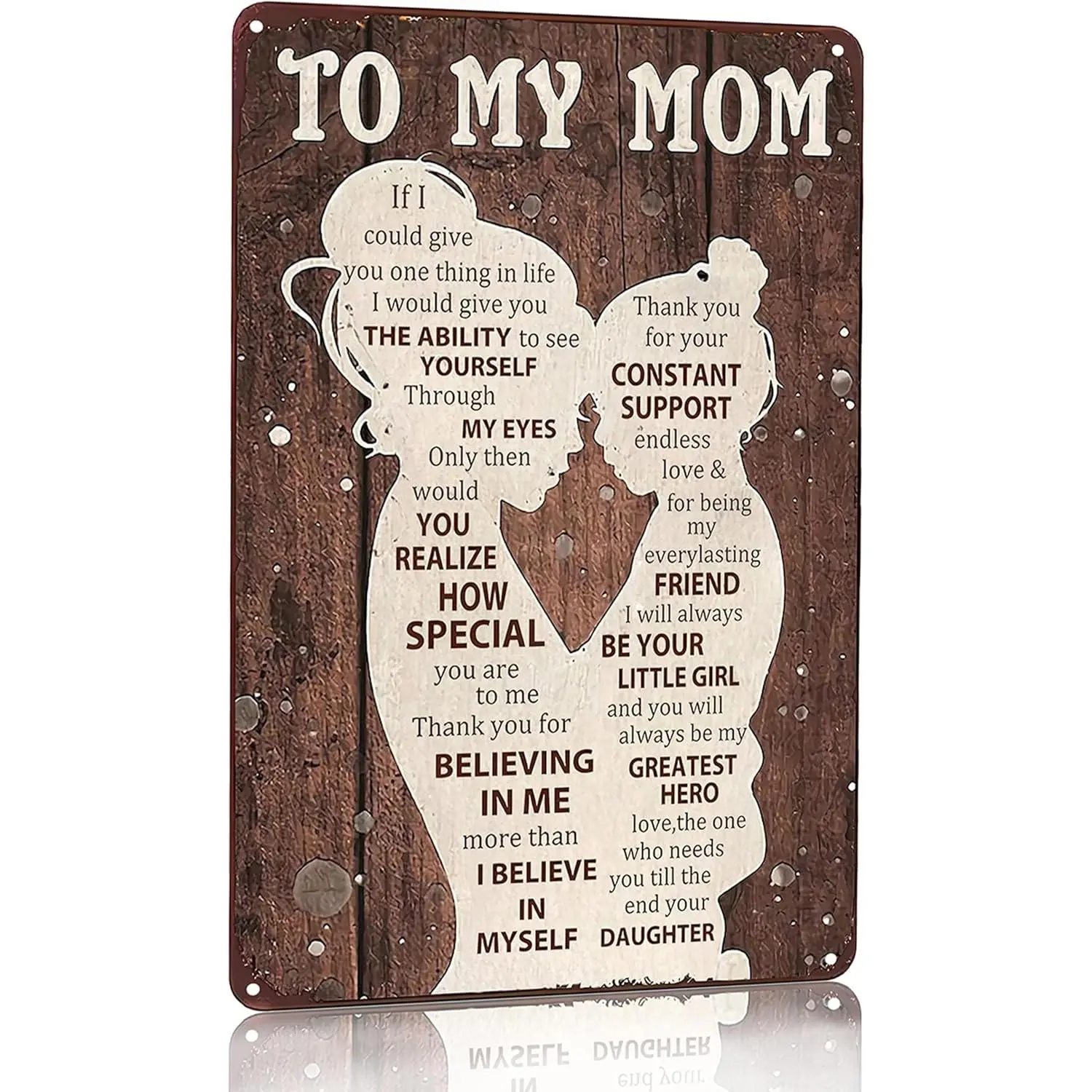 8x12 inch Rustic Durable Aluminium Plaque Sign - Wall Mount Home Decoration, Pre-Drilled for Display, Heart Shape, Heartfelt "I Love You" Holiday Gift for Moms, Ideal for Bedroom & Kitchen Use