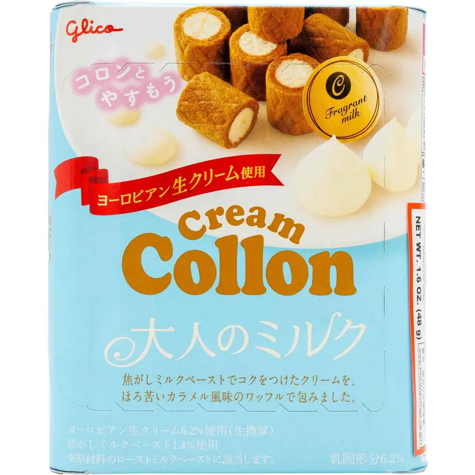 Glico Cream Collon Milk-Filled Crispy Wafer Rolls, Sweet Snack for Coffee Pairing (1.6 oz)