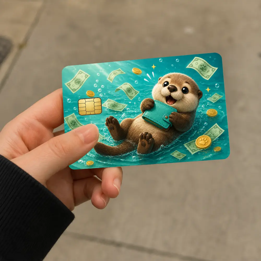 Cute Otter Card Skin Sticker, Funny Money Wallet Credit Card Decal, Adorable Animal Debit Card Cover, Teal Vinyl Wrap, Otter Lover Gift