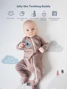 MomMed Silicone Baby Teething Toys for Babies 0-12 Months With Natural Beech Wood Handle, BPA Free Soft and Textured Ring Silicone Teether Relief Soothing Sore Gums Chew Infant Toys pacifier