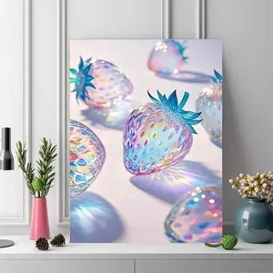 5D Full Drill Diamond Painting Kit - Colorful Crystal Strawberries with Rainbow Reflections, Diamond Pattern Design, Round Acrylic Diamonds, Pastel Aesthetic DIY Art for Home Wall Decor, Ideal Gift for Fruit & Craft Enthusiasts