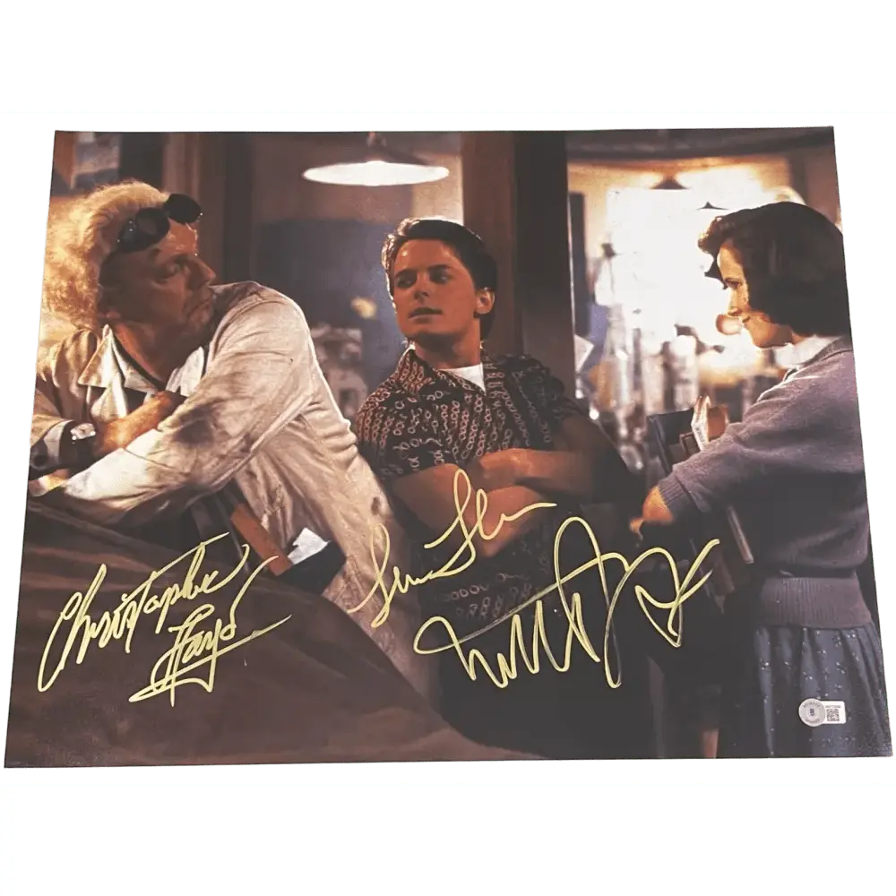 Michael J Fox, Christopher Lloyd & Lea Thompson Authentic Autographed 16x20 Photo