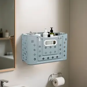 Wall-Mounted Storage Basket, Foldable Plastic Organizer with Vent Holes, No Drilling Required, Desktop Storage Solution, Laundry Basket, Toiletries Basket