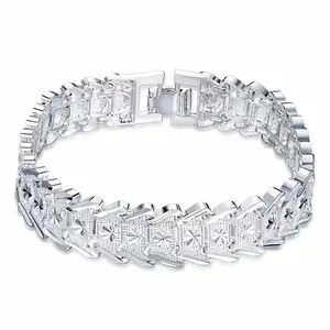 925 Sterling Silver Wide Wristband Bracelet For Women Man Wedding Engagement Vintage Pattern Wristband for Men & Women New 1735