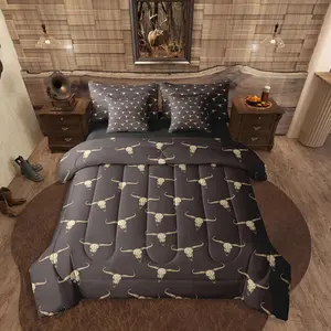 Feelyou 7-Piece Bull Skull Comforter Set - Ethnic Bohemian Decorative Microfiber Bedding Set for Men, Tribal Steer Skull Aztec Farmhouse Cabin Lodge Bedroom Decor, Decorative Bedding Set