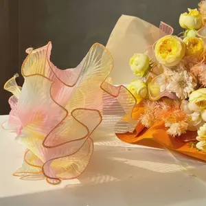 Rainbow Pleated Wave Flower Bouquet Wrap Netting, Transparent Floral Packaging Material, Adjustable Wave Mesh, Floral Decoration Supplies