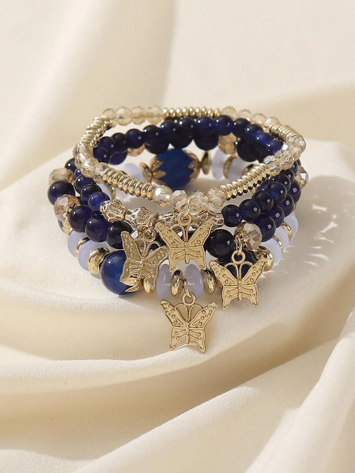 Boho Butterfly Decorative Beaded Stretch Bracelets, Holiday Style Colorblock Beaded Bracelet Set, Trendy Versatile Jewelry for Women and Girls, Holida