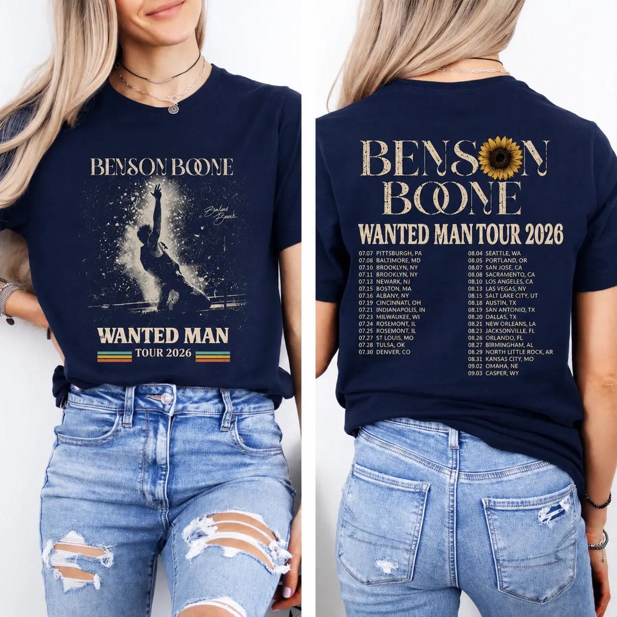 B3ns0n B00ne W@nted M4n Tour 2026 Shirt, Front Back Print Concert Graphic Tee, Vintage Music Tour T-Shirt, Unisex Fan Gift