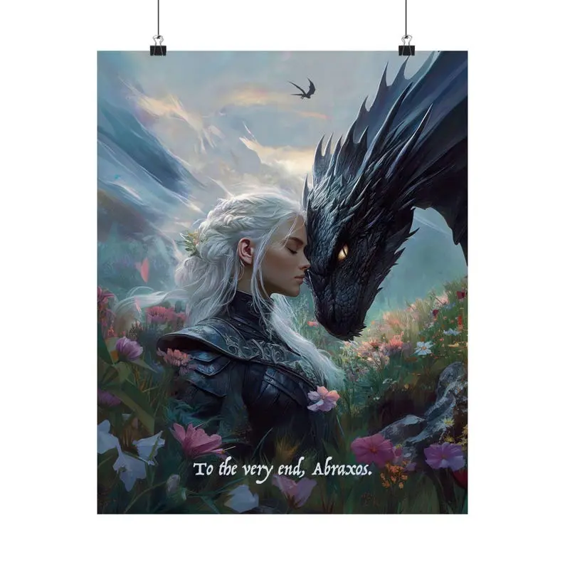 Manon and Abraxos Art Print, To The Very End Quote, Throne of Glass Fan Art, TOG Wall Decor, Fantasy Bookish Gift, Wyvern Aesthetic