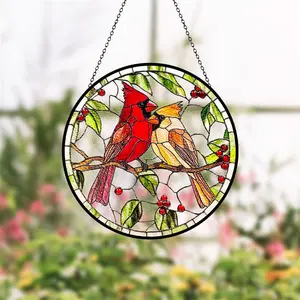 Cardinal Stained Glass Suncatcher ️ Red Cardinal Bird Window Hanging | Meaningful Memorial Gift for Loved Ones | Anniversary Gift Idea