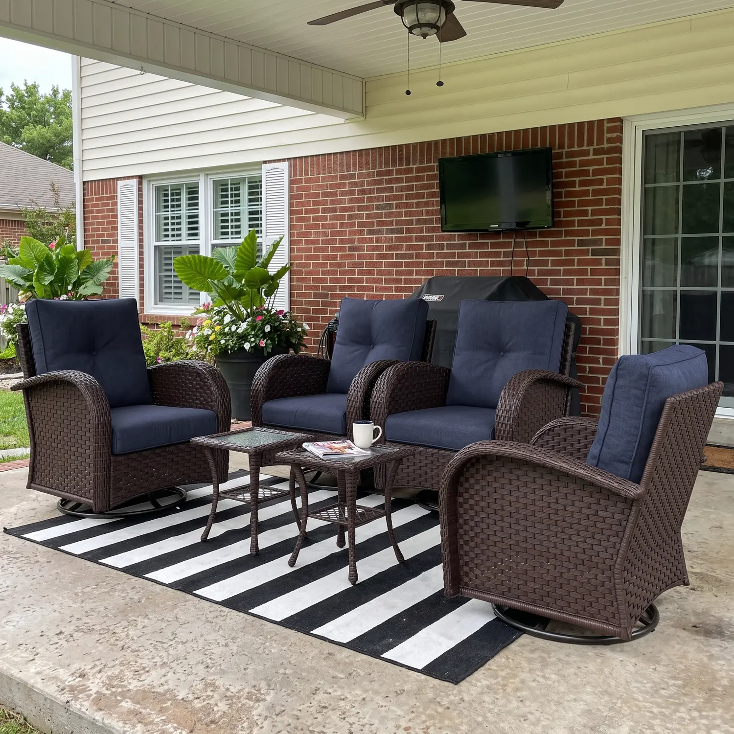 LayinSun 6-Piece Outdoor Patio Sofa Set, Rattan Wicker Sectional Swivel Rocker Chairs Set, Shipped in Multiple Packages for Summer Use