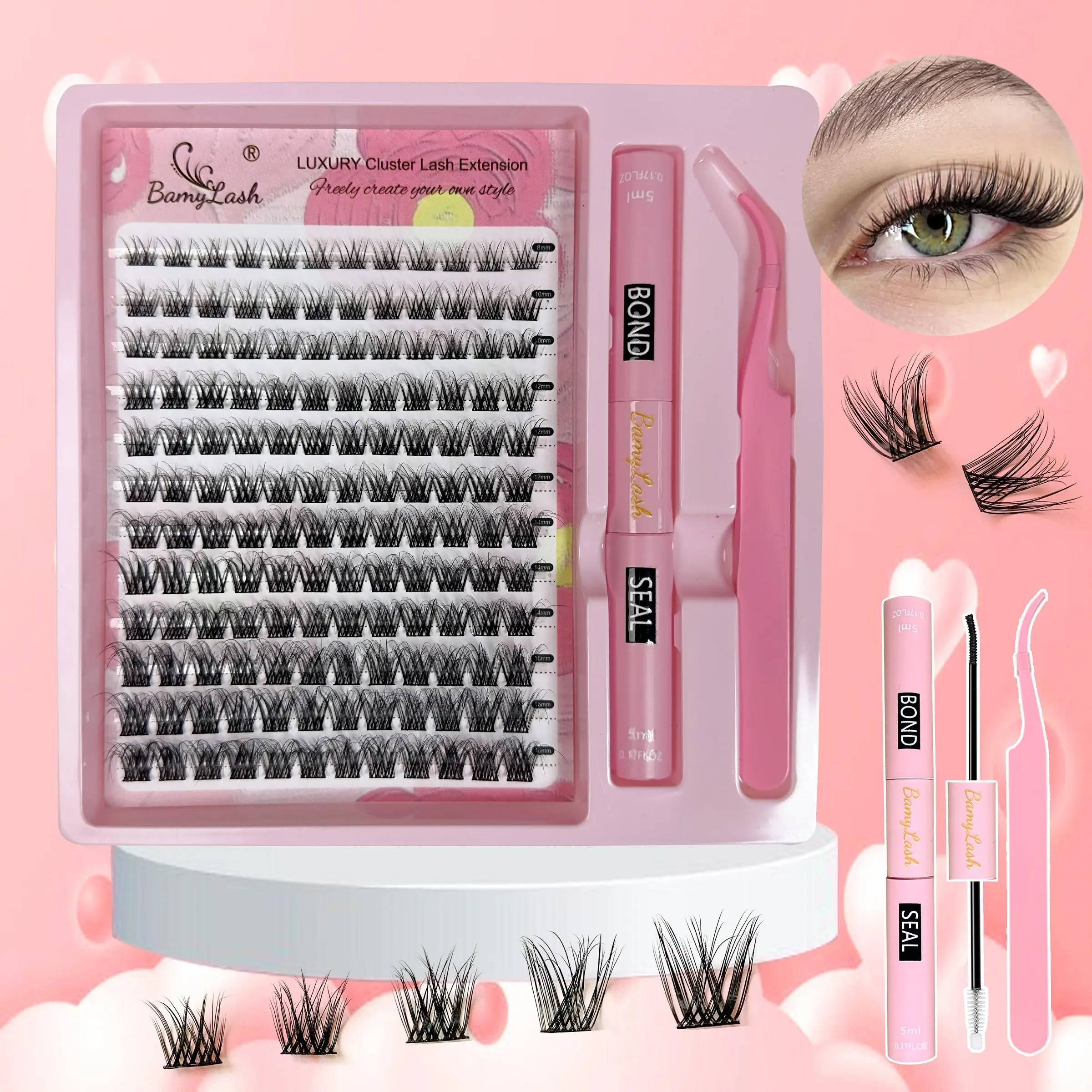 Curl Wispy Individual False Eyelash with Lash & Tweezers Kit, 1 Box Natural Self Grafting DIY Segmented Eyelash, Diy Cluster Lashes, Fluffy Eyelashes Cluster, Makeup, Eyelash Extensions, Synthetic Lashes