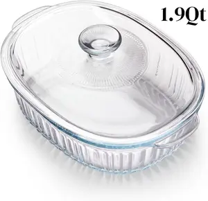 1.9QT Oval Glass Casserole Dish with Glass Lid, Borosilicate Glass,Oval Casserole Dish for Oven, Baking Dish with Lid