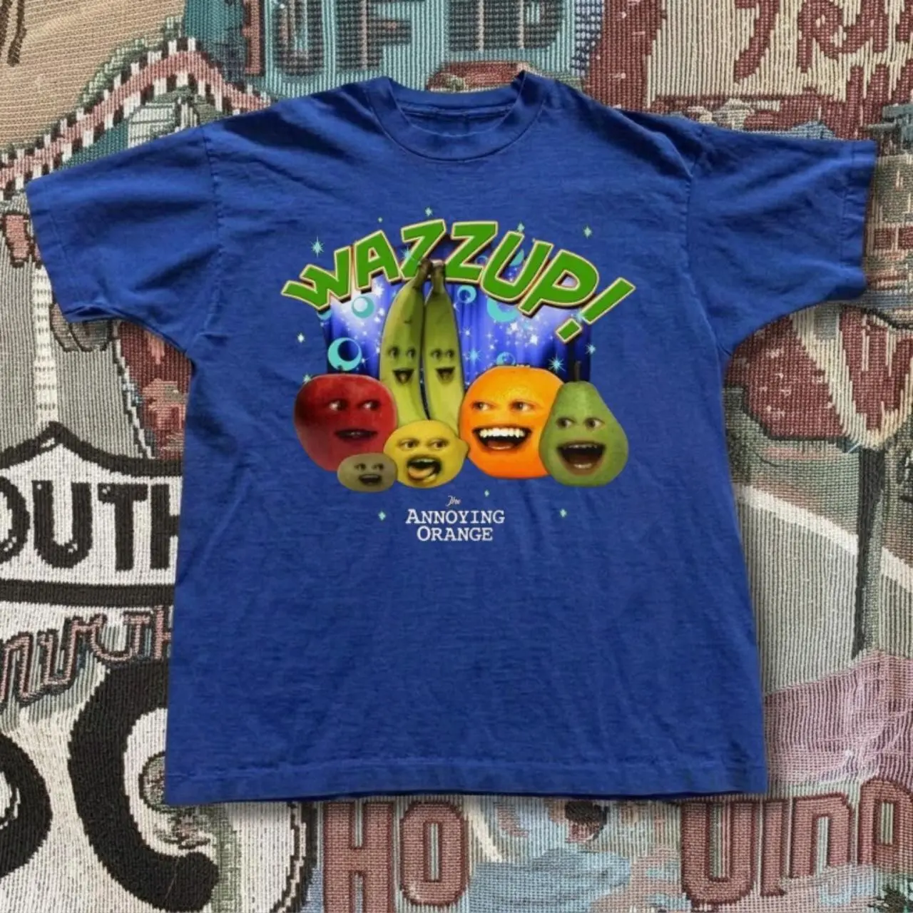 Blue Annoying Orange Graphic T-Shirt – Y2K Vintage Cartoon Aesthetic Top