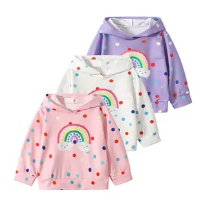 3-piece girls fall/winter new polka-dot rainbow top hooded fashion Joker cute smiling face top girl baby