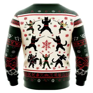 Funny Cat Ninja & Nutcracker Ugly Christmas Sweater - Perfect for Holiday Parties & Family Gatherings - Great Gift for Men, Women & Kids