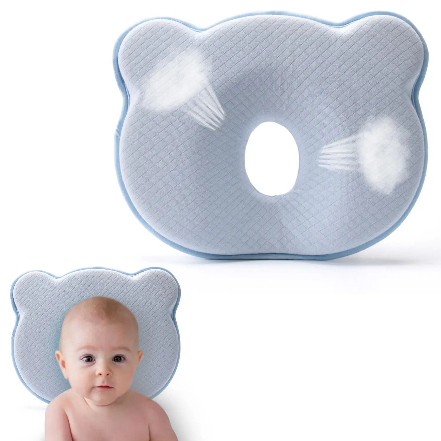 Soft Silicone Baby Nap Pillow, Breathable Memory Sponge Head & Neck Support Pillow, Flat Head Correction Side Sleep Pillow, Machine Washable Travel Pillow for Home Use