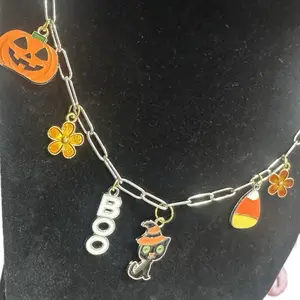 Boo Kitty Halloween Charmed Necklace for Women Custom Charm Jewelry Paperclip Gold Necklace Design Fashion Lobster Clasp Cute Trendy Shine Metal Coating