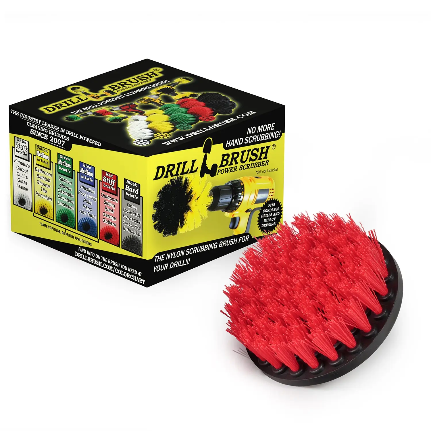 4in Red Brush - Stiff Bristles - Masonry & Lawn Furniture Cleaning | 4in-S-R-QC-DB